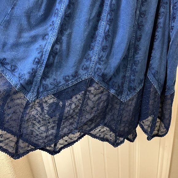 Studio West Blue Handkerchief Boho Lace Hem Midi Skirt Western Womens Size XL - Picture 4 of 11